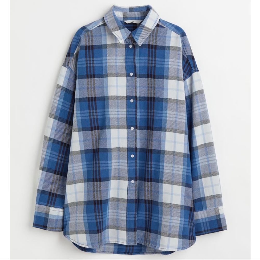 H&M Twill Overshirt in Blue Black and White Plaid Size XL New With Tags